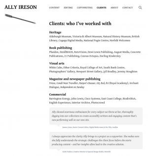 Ally Ireson - client page